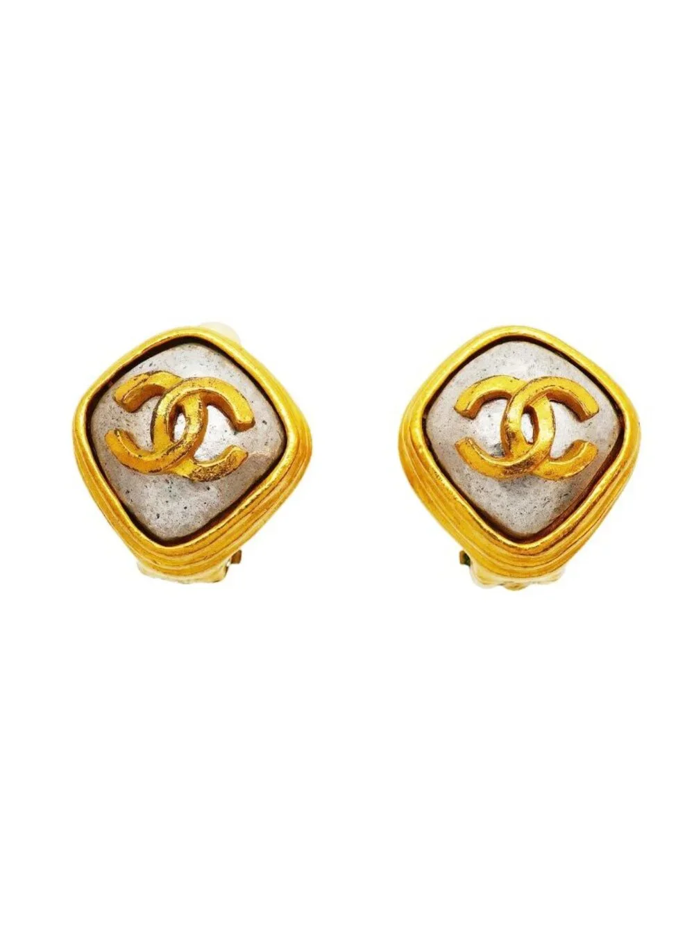 Chanel Earrings Vintage CC Logo Gold Plated Silver